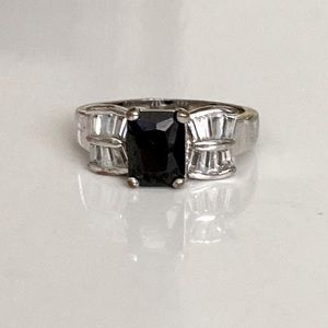 Black stone ring with crystal baguettes